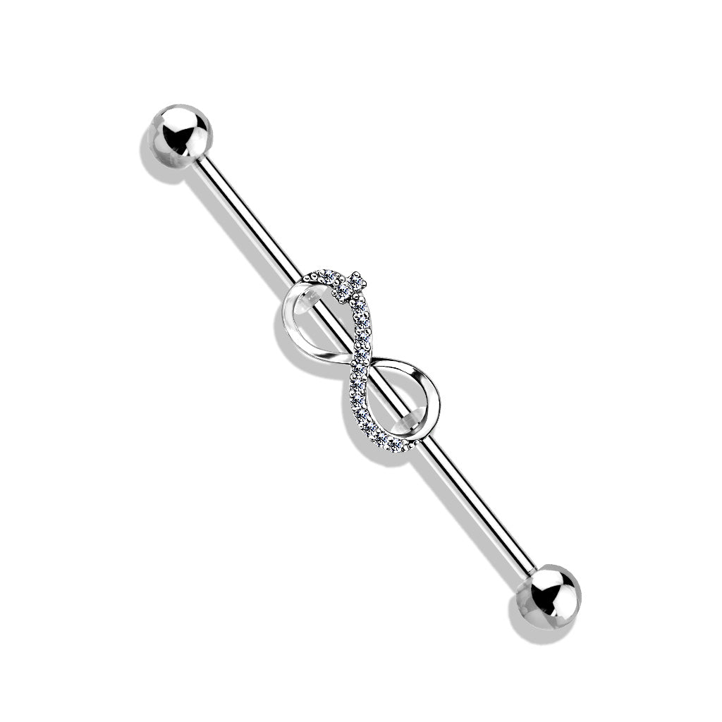 14G Surgical Steel Paved Infinity Industrial Barbell (38MM)